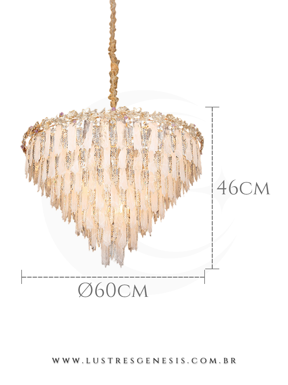 Lustre Pendente de Cristal Dourado &Oslash;60cm, Sala de Jantar, Sala de Estar, Quarto Casal, Suite Master, Mesa Area Gourmet